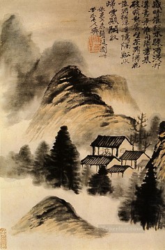 Chino Painting - Shitao el ermitaño lodge en el medio de la mesa 1707 chino antiguo